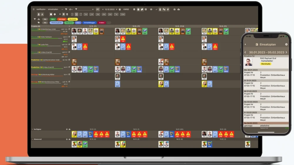 Vanillaplan software on a MacBook with the Vanillaplan mobile app